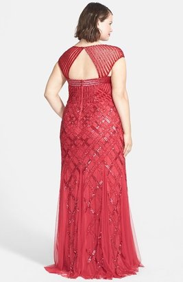 Adrianna Papell Cap Sleeve Sequined Gown (Plus Size)