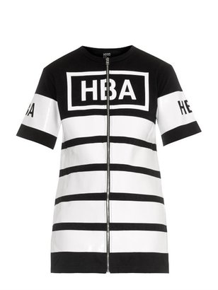 Hood by Air Lacquered-stripe short-sleeved zip top
