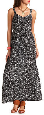 Charlotte Russe Floral Print Zip-Up Ruffle Maxi Dress