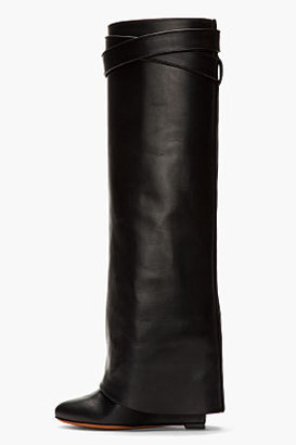 Givenchy Black Leather Shark Lock Wedge Boots