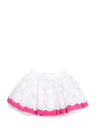 Miss Blumarine Embroidered Cotton And Tulle Skirt