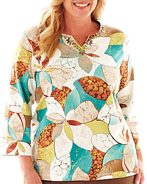 Alfred Dunner Ipanema 3/4-Sleeve Stained Glass Floral Top - Plus