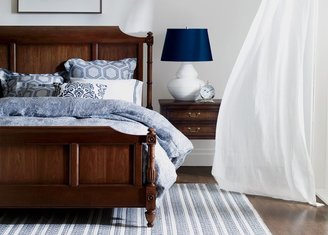 Ethan Allen White Flat Sheets with Navy Embroidery
