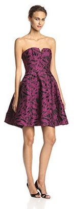 Halston Women's Strapless Jacquard Cocktail Dress with Tulip Skirt