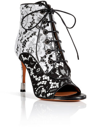 Givenchy Leather/Lace Open Toe Booties in Black/White