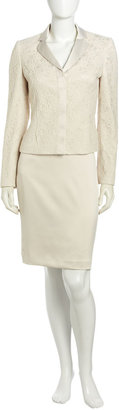 Albert Nipon Ivory Lace Sateen Skirt Suit, Ivory