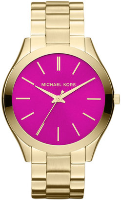 MICHAEL Michael Kors Michael Kors Mid-Size Golden/Pink Stainless Steel Runway Three-Hand Watch