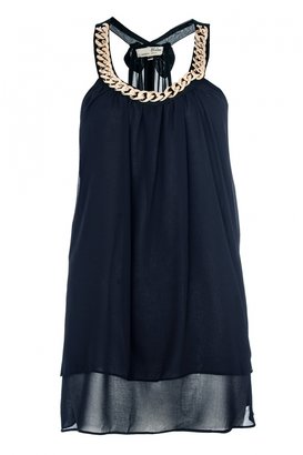 Quiz Navy Chunky Gold Necklace Top