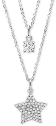 Crislu Necklace, Platinum Over Sterling Silver Cubic Zirconia Stone and Pave Cubic Zirconia Star Pendant Two-Row Necklace (1 ct. t.w.)