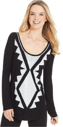 Karen Kane Geometric Sequin Tunic Sweater