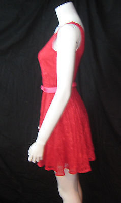 Express Red Lace Double V-neck w/Pink Belt Fit Flair Skater Dress Size 8 NEW $88