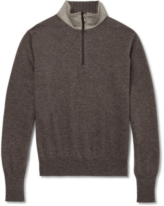 Doriani Suede-Trimmed Zip-Collar Cashmere Sweater