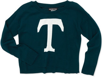 Un Deux Trois T"-Intarsia High-Low Sweater, Dark Teal