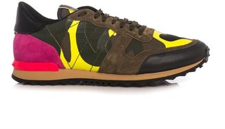 Valentino Camo-print suede and leather trainers