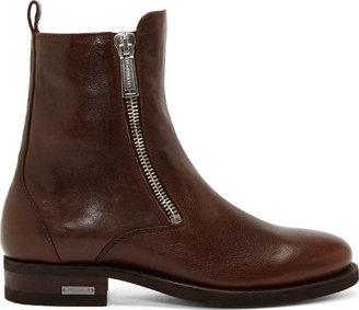 DSquared 1090 Dsquared2 Brown Leather Side Zip Boots