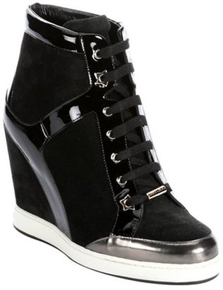 Jimmy Choo black patent leather and suede 'Panama' wedge sneakers