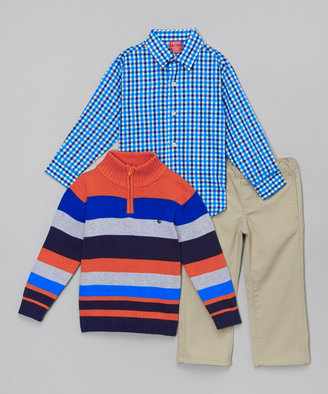 Izod Orange & Blue Stripe Pullover Set - Toddler & Boys