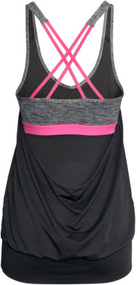H&M Yoga Tank Top with Sports Bra - Black - Ladies