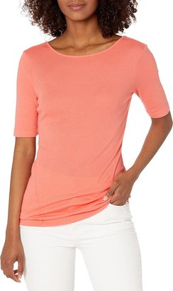 Three Dots Women's Short Sleeve Boatneck Tee with V Back