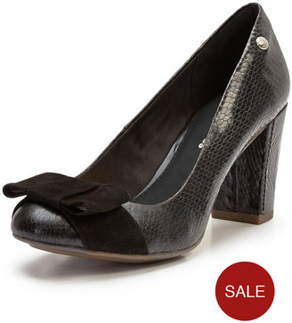 Hush Puppies Sissany Bow Leather Court Shoes - Black Snake