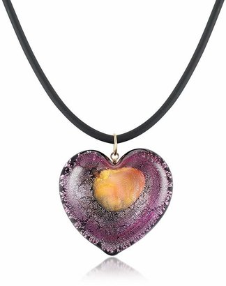 Akuamarina Silver Leaf and Murano Glass Heart Pendant Necklace