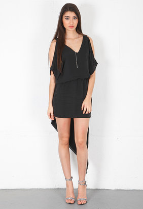 Mason by Michelle Mason Open Shoulder Asymmetrical Dress in Black