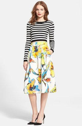 Milly 'Luna' Floral Print Pleated Midi Skirt