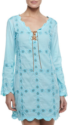 Letarte Long-Sleeve Embroidered Coverup Dress