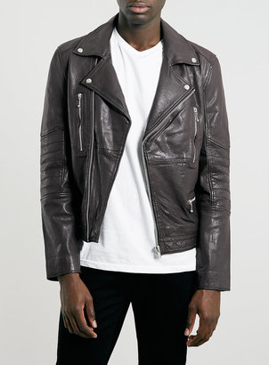 Topman Burgundy Leather Biker Jacket