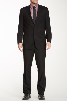 Ben Sherman Solid Black Two Button Notch Lapel Wool Suit