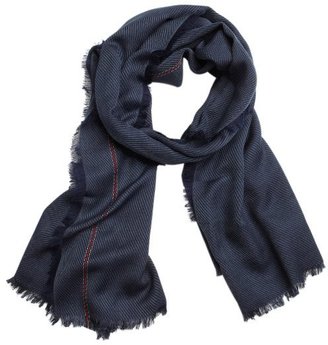 Gucci royal navy silk blend fringed detail scarf