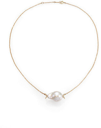 Mizuki Sea of Beauty 12MM White Baroque Pearl, Diamond & 14K Yellow Gold Necklace