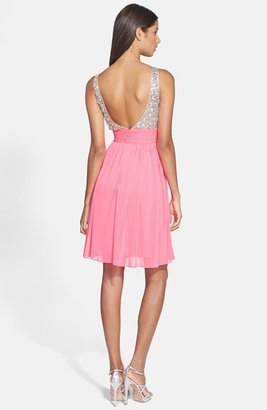 Adrianna Papell Embellished Illusion Fit & Flare Dress