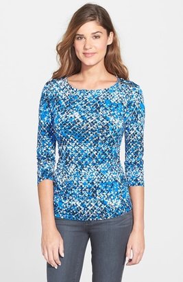 Chaus 'Diamond Speckle' Shoulder Zip Ruched Side Top