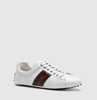 Gucci Lace-Up Driver With Leather Web Detail.