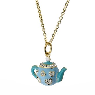 Little Miss Twin Stars - Girl's Necklace Tea Kettle Pendant - White/Light Blue