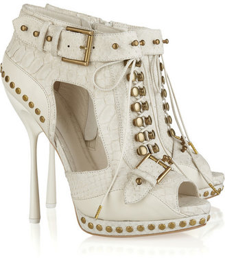 Alexander McQueen Stud-embellished python and leather ankle boots