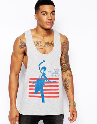 ASOS Vest With Bruce Springsteen Print And Extreme Racer Back - Grey