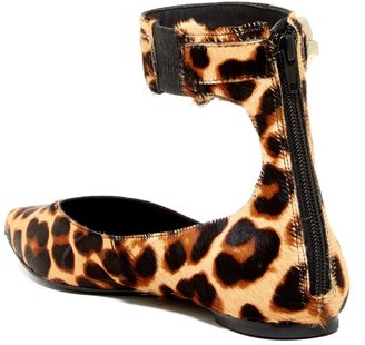 Diane von Furstenberg Evie Leopard Genuine Calf Hair Ankle Strap Flat