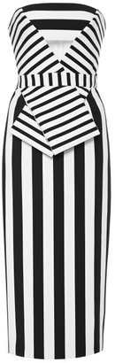 Cushnie Striped Neoprene Strapless Dress Black/White