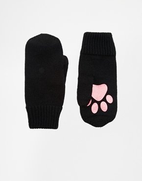 ASOS Mittens With Paw And Touch Screen Detail - Black