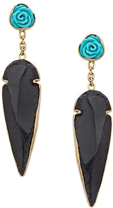 Charles Albert Blue Rose  Obsidian Arrowhead Dangle Earrings