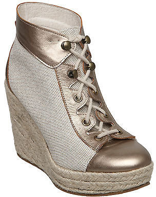 New Bertie Ladies Silver Leather Sporty Espadrille Wedge Boot Womens Size 3-8