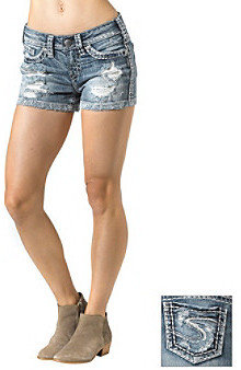 Silver Jeans Co. Aiko Destructed Mid Rise Shorts