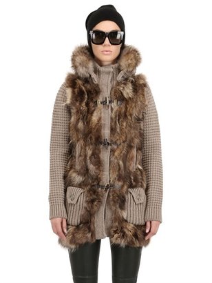 Bark Raccoon Fur & Wool Duffle Coat