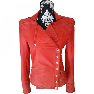 Balmain Red Quilted Panelled Leather Jacket