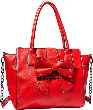 Betsey Johnson Handbag BJ34005 Sincerely Yours  Red Stud Bow Tote Shoulder Bag