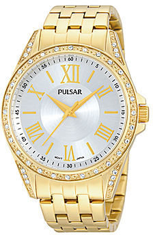 Pulsar Night Out Womens Crystal-Accent Gold-Tone Stainless Steel Bracelet Watch