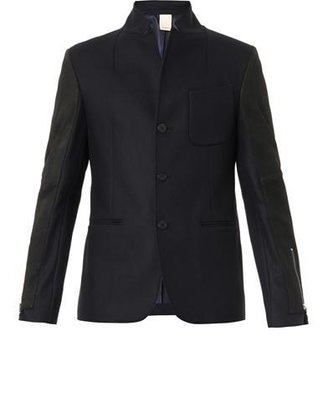WOOYOUNGMI Leather-panel wool-blend blazer