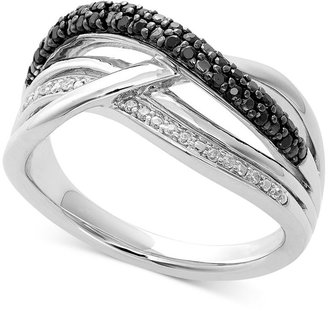 Macy's Sterling Silver Ring, Black Diamond (1/5 ct. t.w.) and Diamond Accent Overlapping Ring